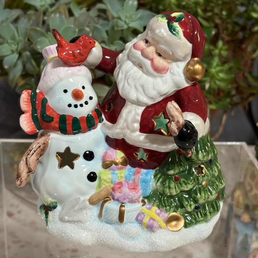 Vintage CERAMIC SANTA & SNOWMAN
TEALIGHT HOLDER HAND PAINTED